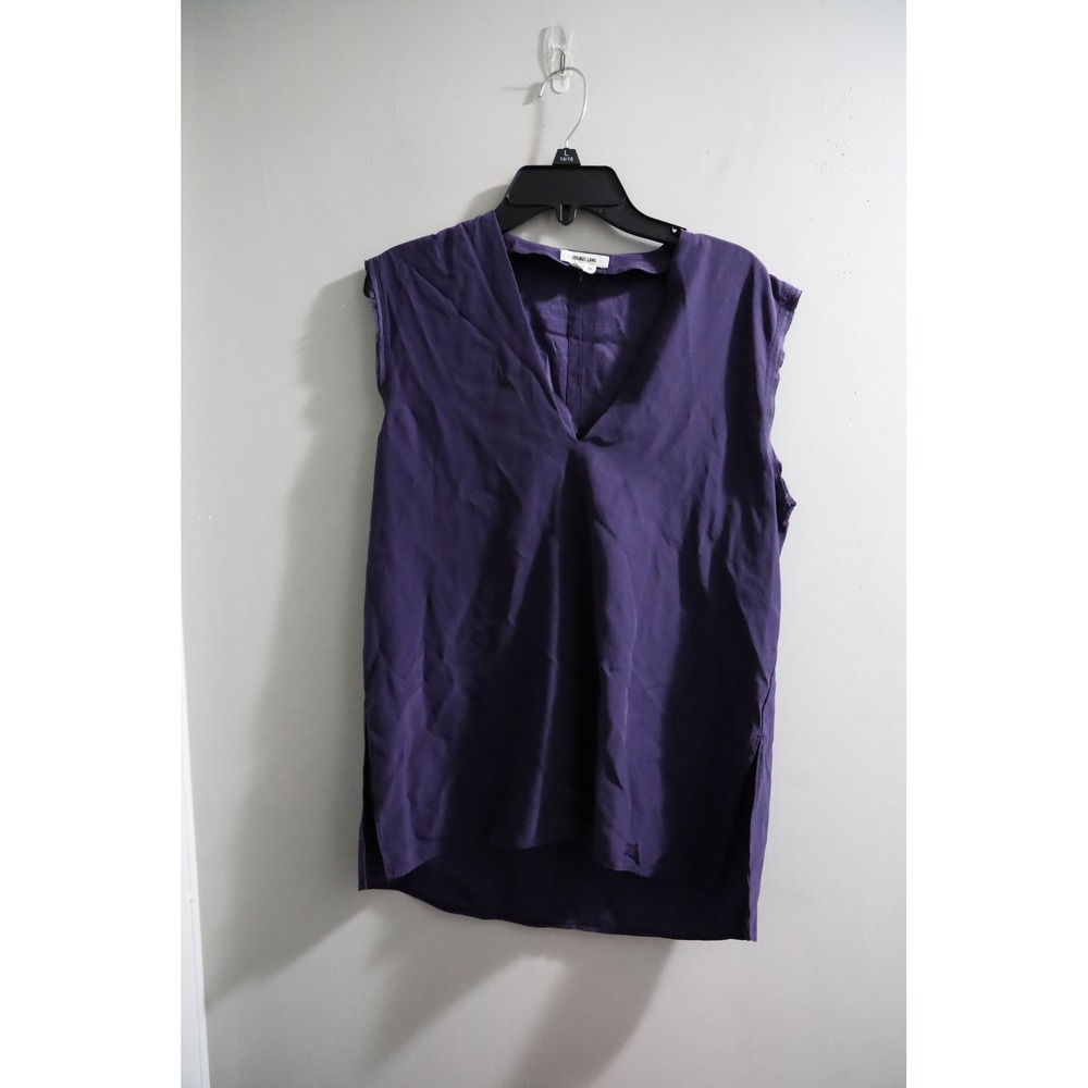 Helmut Lang Purple 100% Silk V-Neck Sleeveless Blouse Raw Edge Size P‎ TP